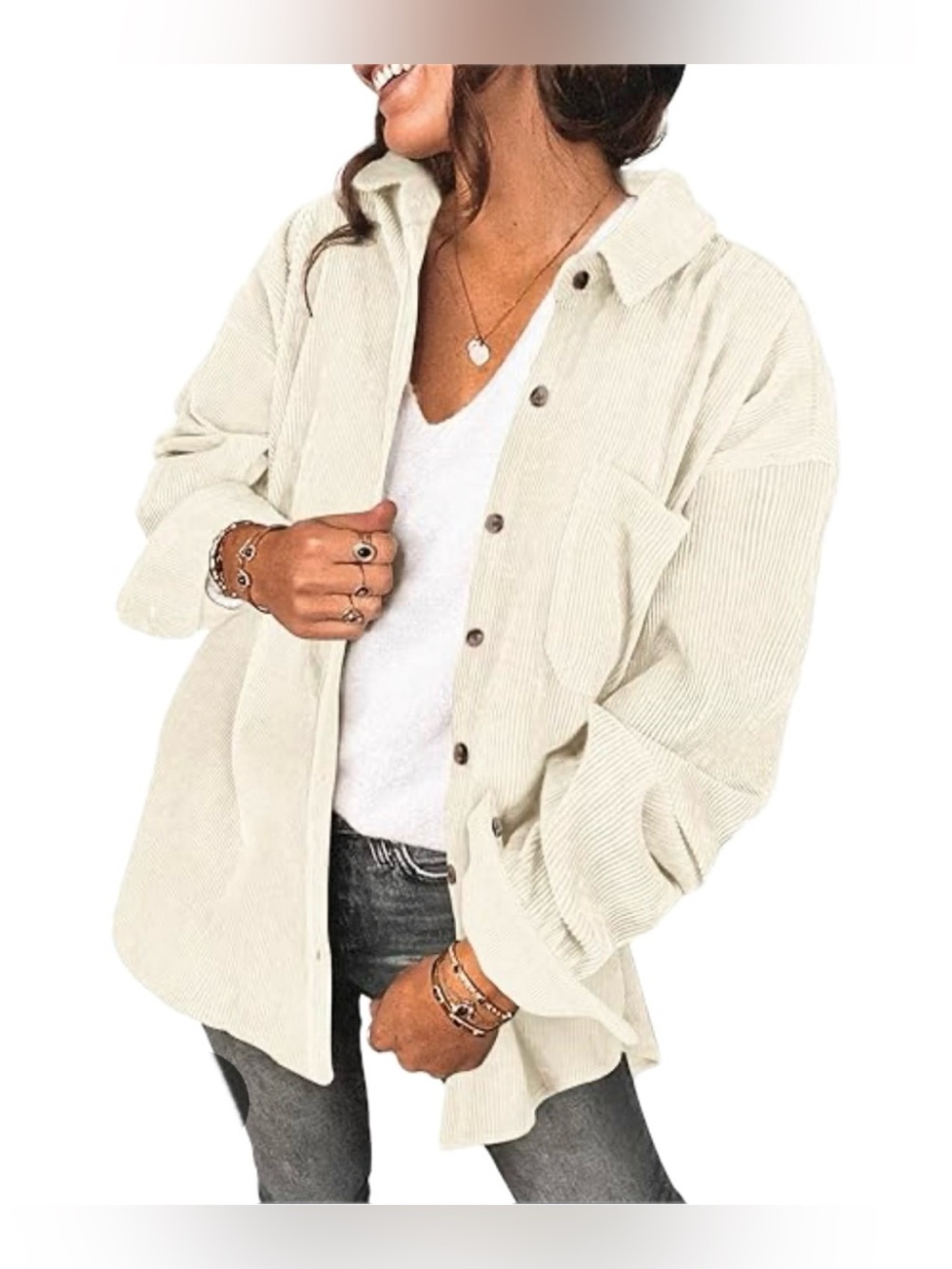 matty m Women's Ivory Button-Front Shacket Jacket w/ Pockets Size S